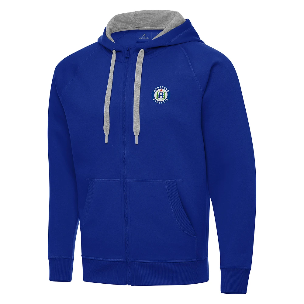 Men's Antigua Royal Hartford Athletic Victory Raglan Full-Zip Fleece Hoodie