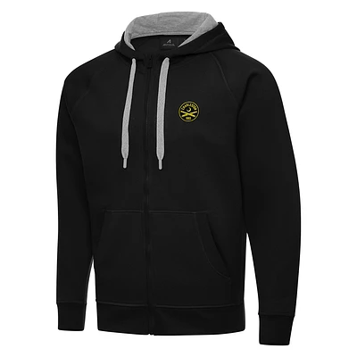 Men's Antigua Black Charleston Battery Victory Raglan Full-Zip Fleece Hoodie