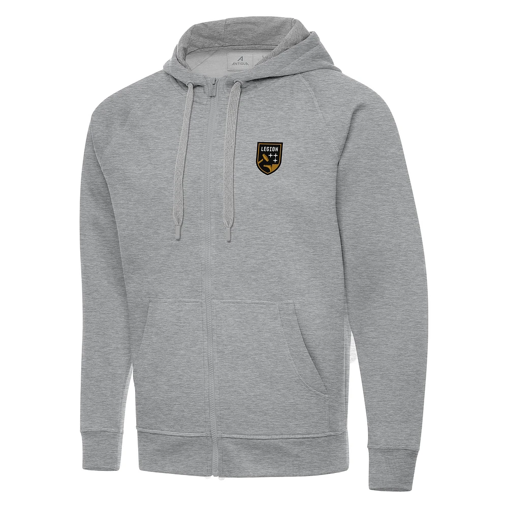 Men's Antigua Heather Gray Birmingham Legion FC Victory Raglan Full-Zip Fleece Hoodie