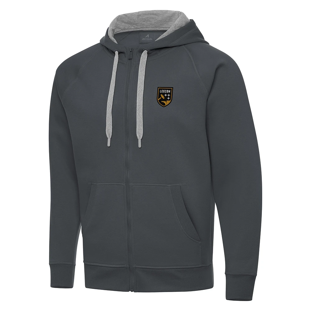 Men's Antigua Charcoal Birmingham Legion FC Victory Raglan Full-Zip Fleece Hoodie