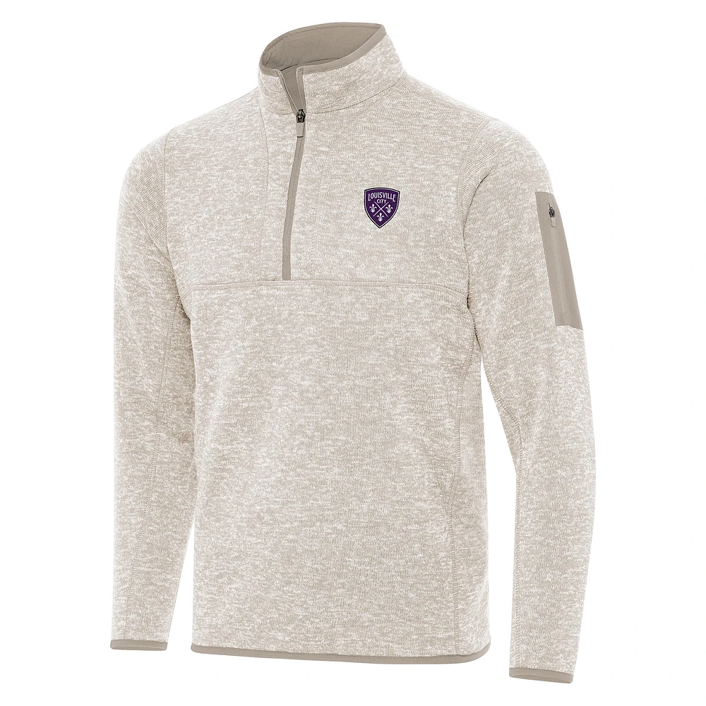 Men's Antigua Oatmeal Louisville City FC Fortune Quarter-Zip Pullover