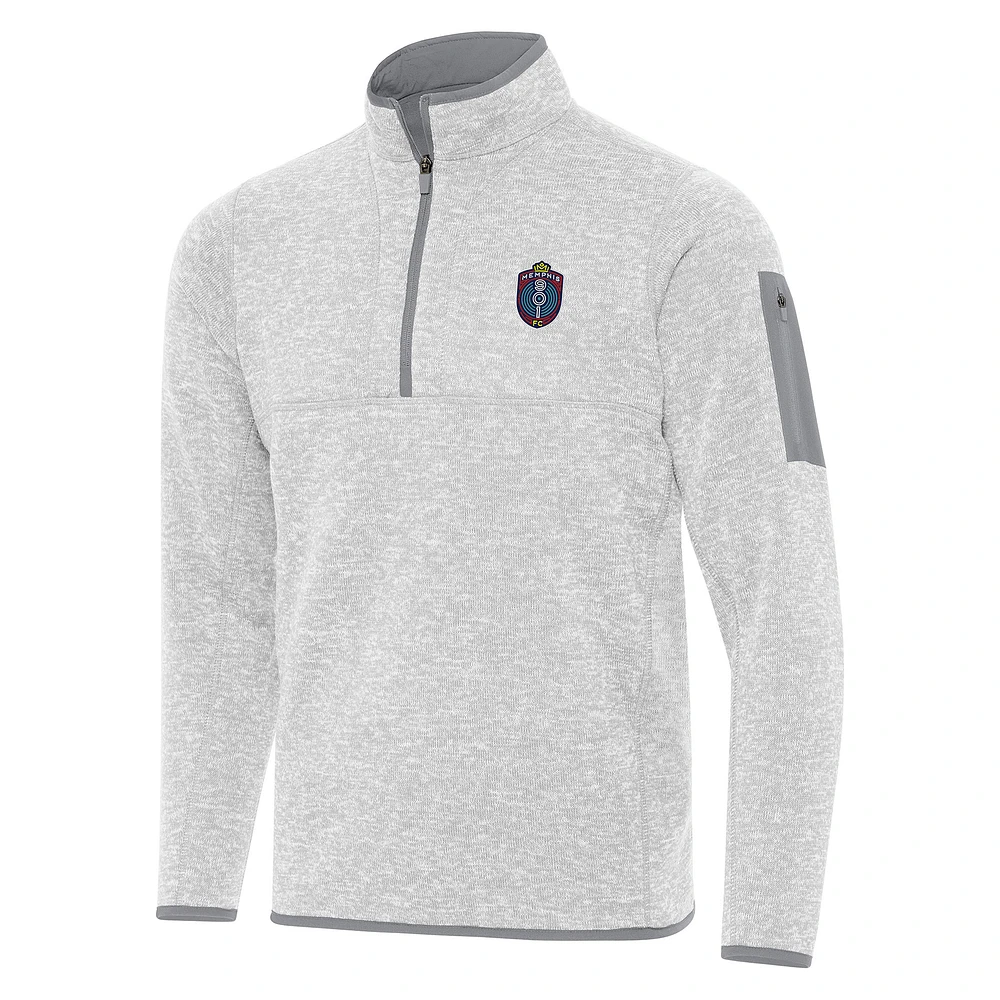 Men's Antigua Heather Gray Memphis 901 FC Fortune Quarter-Zip Pullover