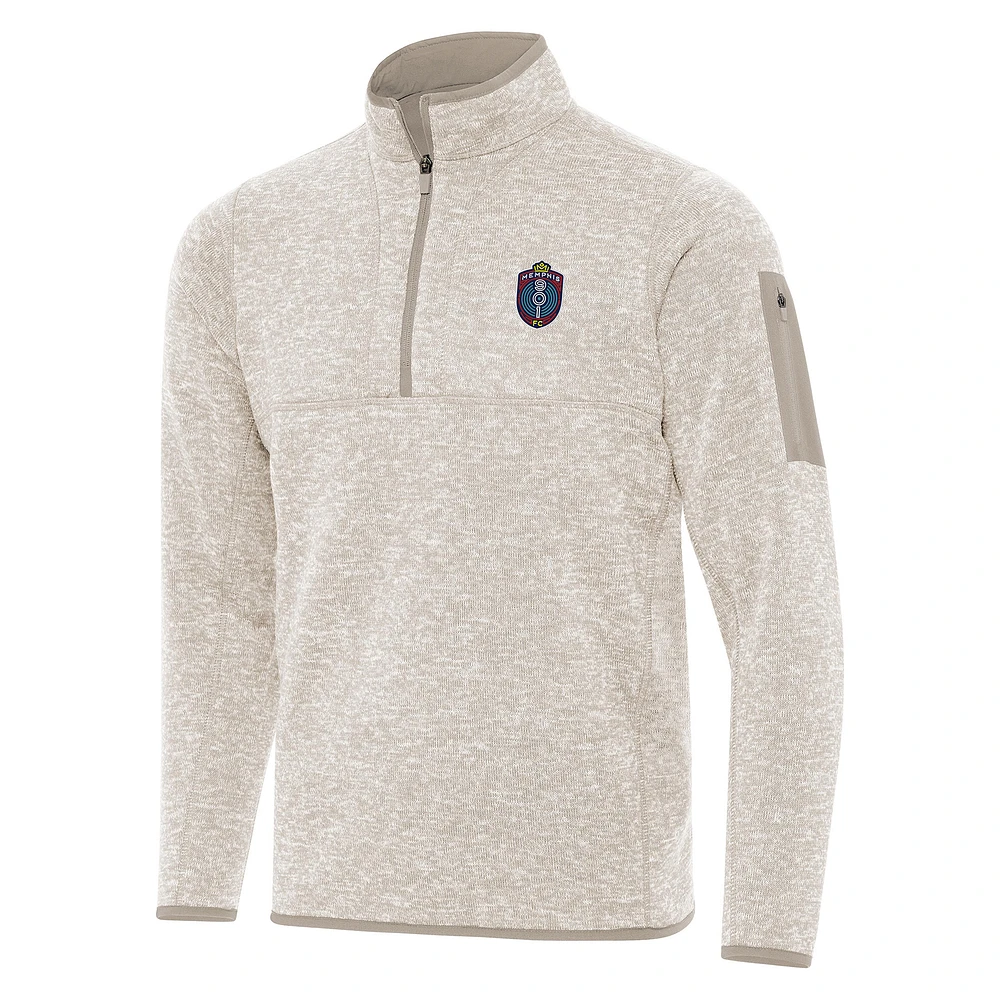 Men's Antigua Oatmeal Memphis 901 FC Fortune Quarter-Zip Pullover