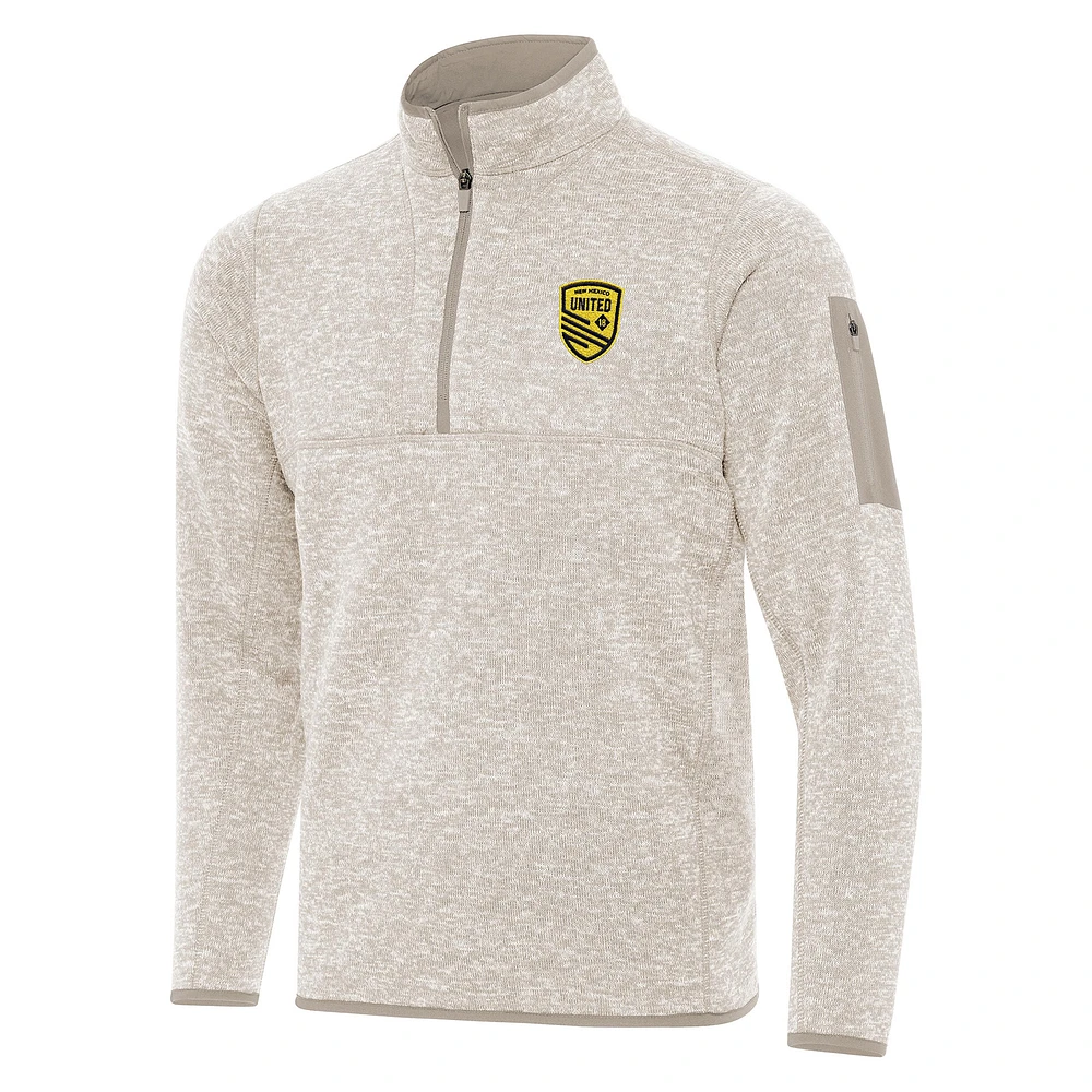 Men's Antigua Oatmeal New Mexico United Fortune Quarter-Zip Pullover