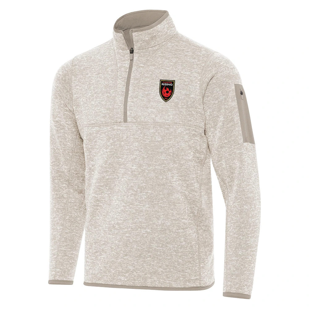 Men's Antigua Oatmeal Phoenix Rising FC Fortune Quarter-Zip Pullover