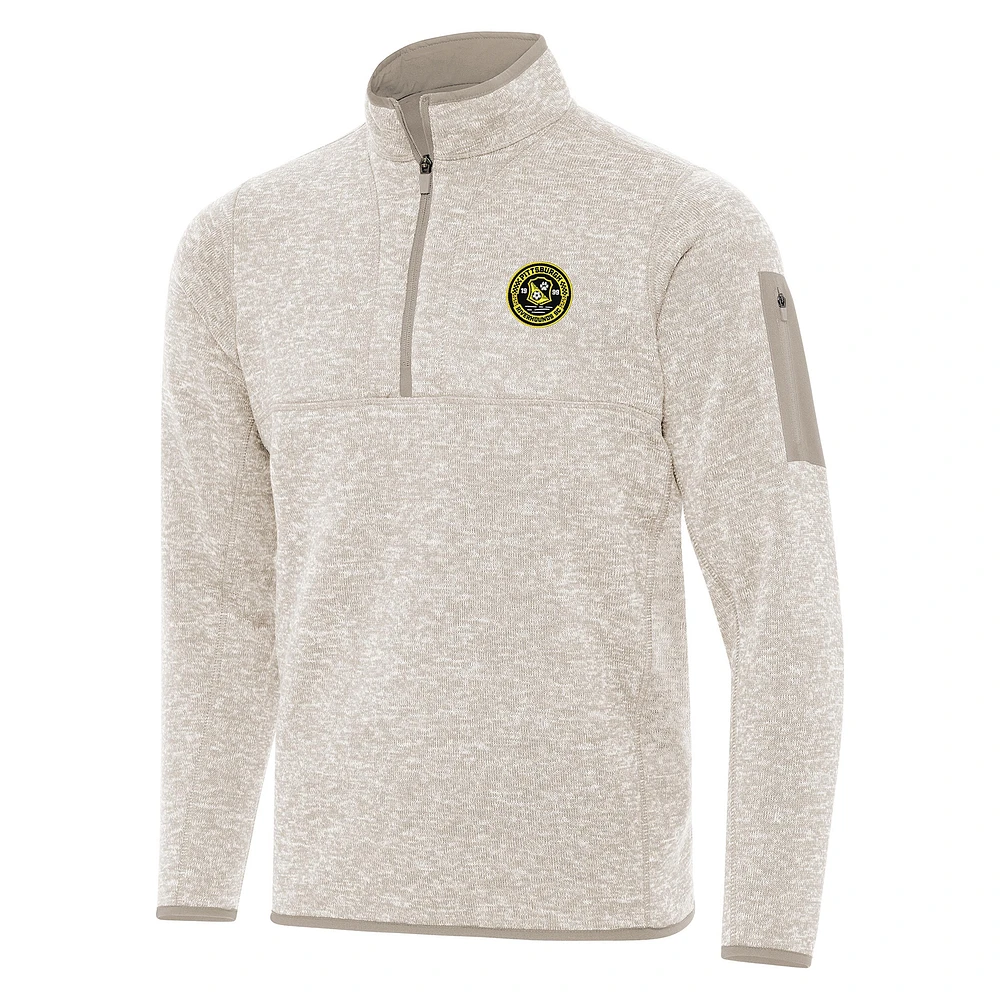 Men's Antigua Oatmeal Pittsburgh Riverhounds SC Fortune Quarter-Zip Pullover