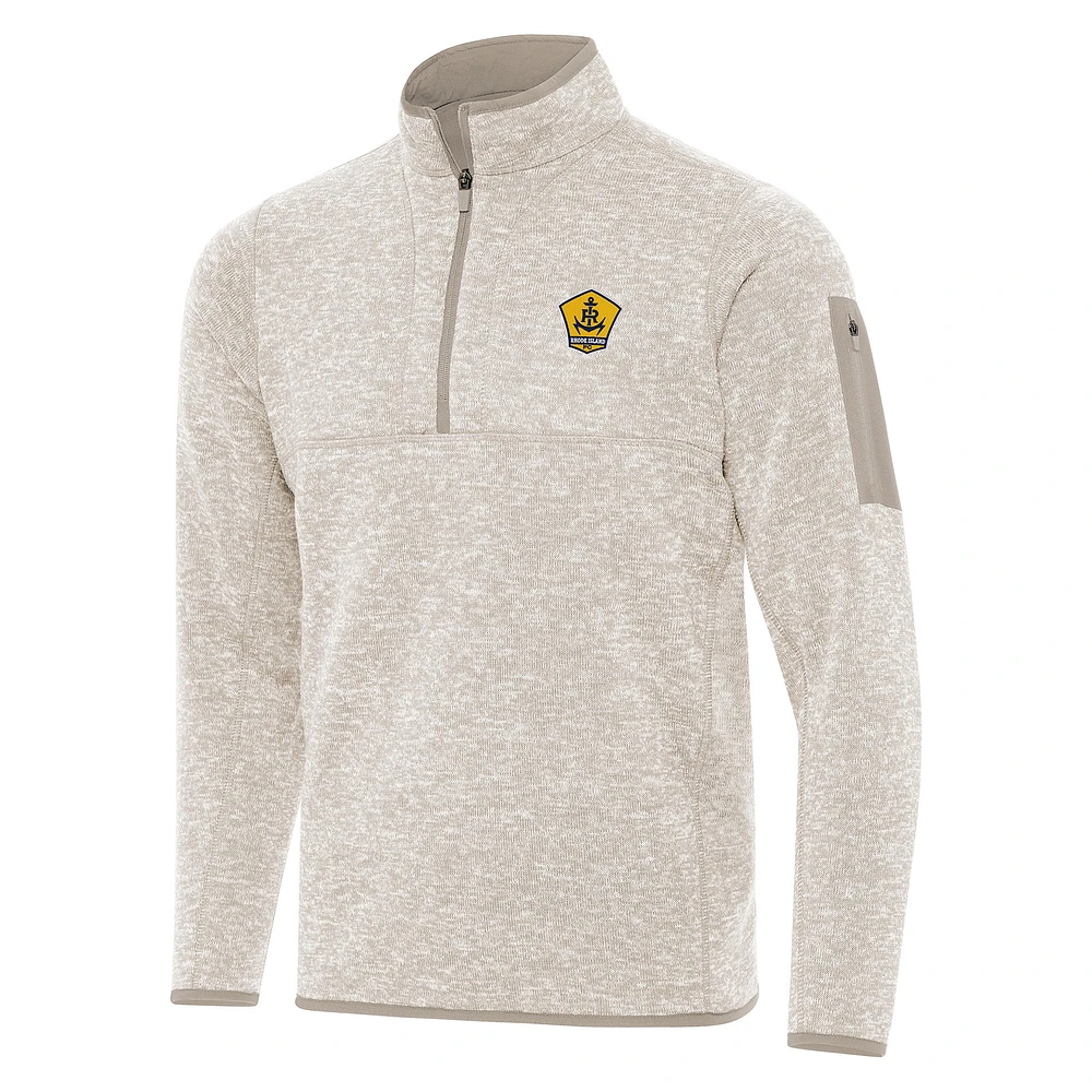 Men's Antigua Oatmeal Rhode Island FC Fortune Quarter-Zip Pullover