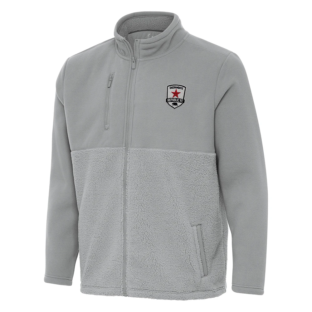 Men's Antigua  Heather Gray Sacramento Republic FC Fortune Quarter-Zip Pullover