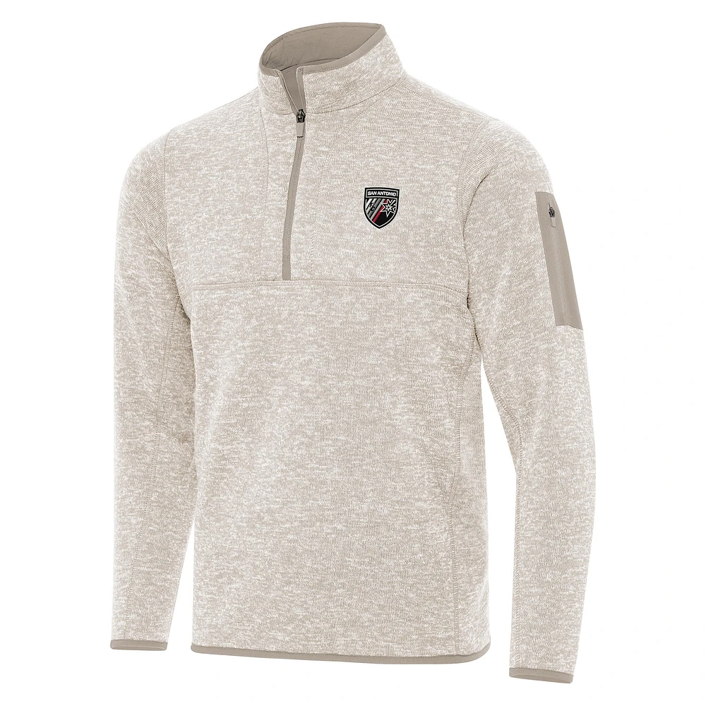 Men's Antigua Oatmeal San Antonio FC Fortune Quarter-Zip Pullover