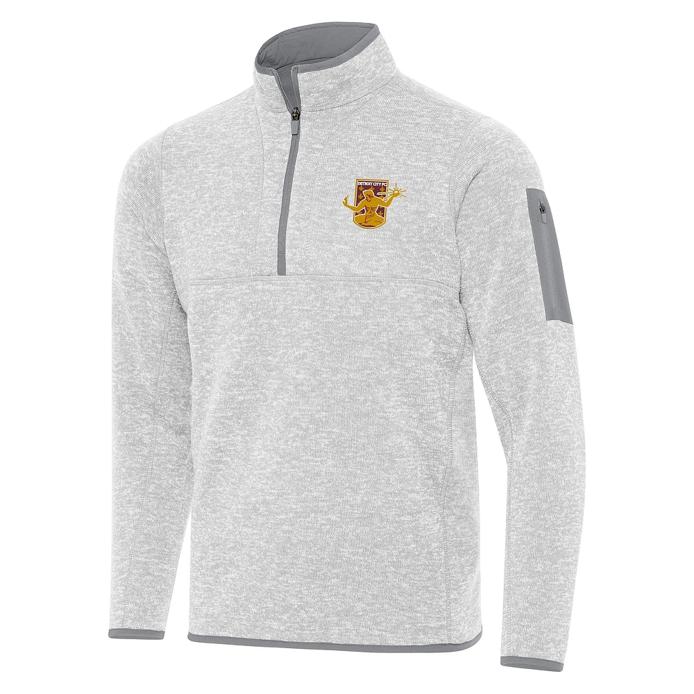 Men's Antigua Heather Gray Detroit City FC Fortune Quarter-Zip Pullover