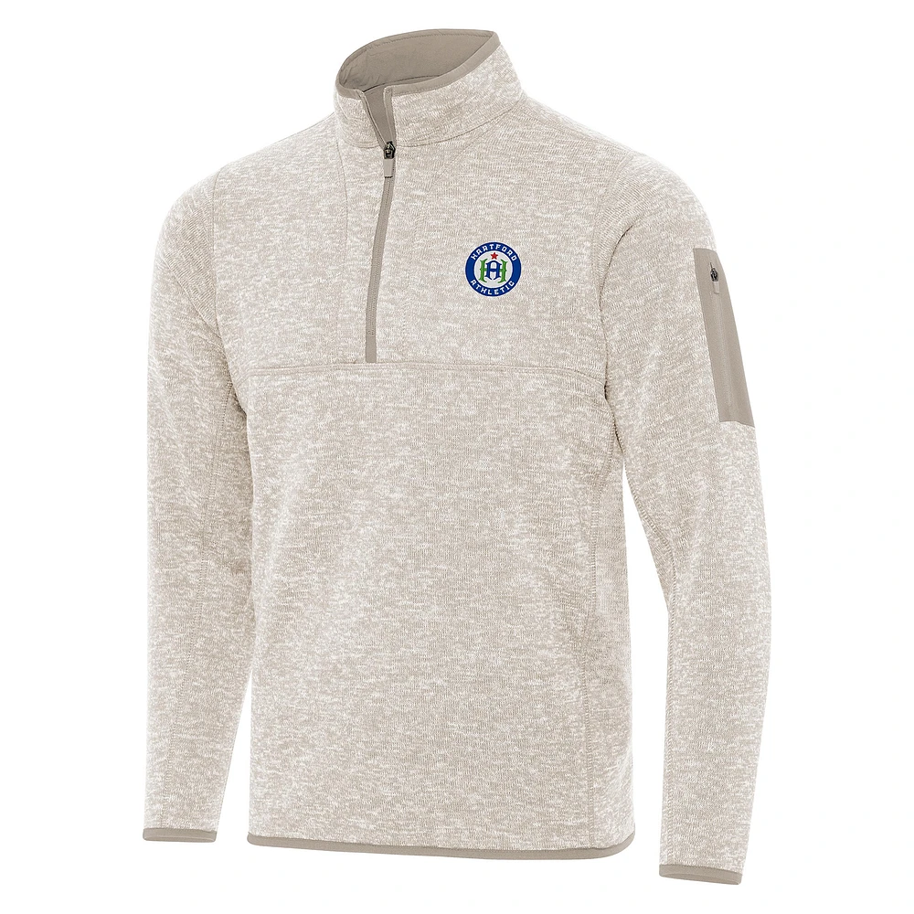 Men's Antigua Oatmeal Hartford Athletic Fortune Quarter-Zip Pullover