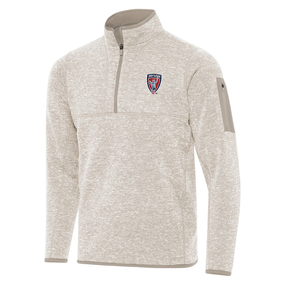 Men's Antigua Oatmeal Indy Eleven Fortune Quarter-Zip Pullover