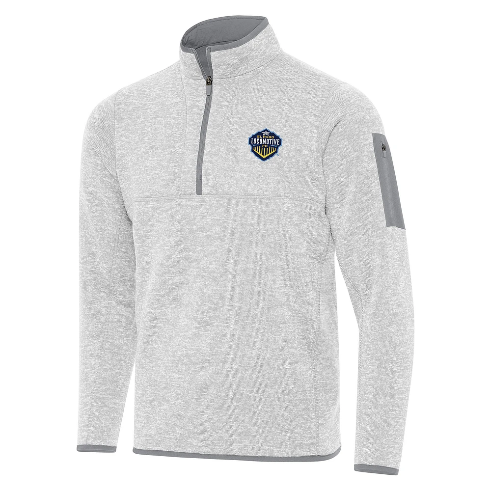Men's Antigua Heather Gray El Paso Locomotive FC Fortune Quarter-Zip Pullover