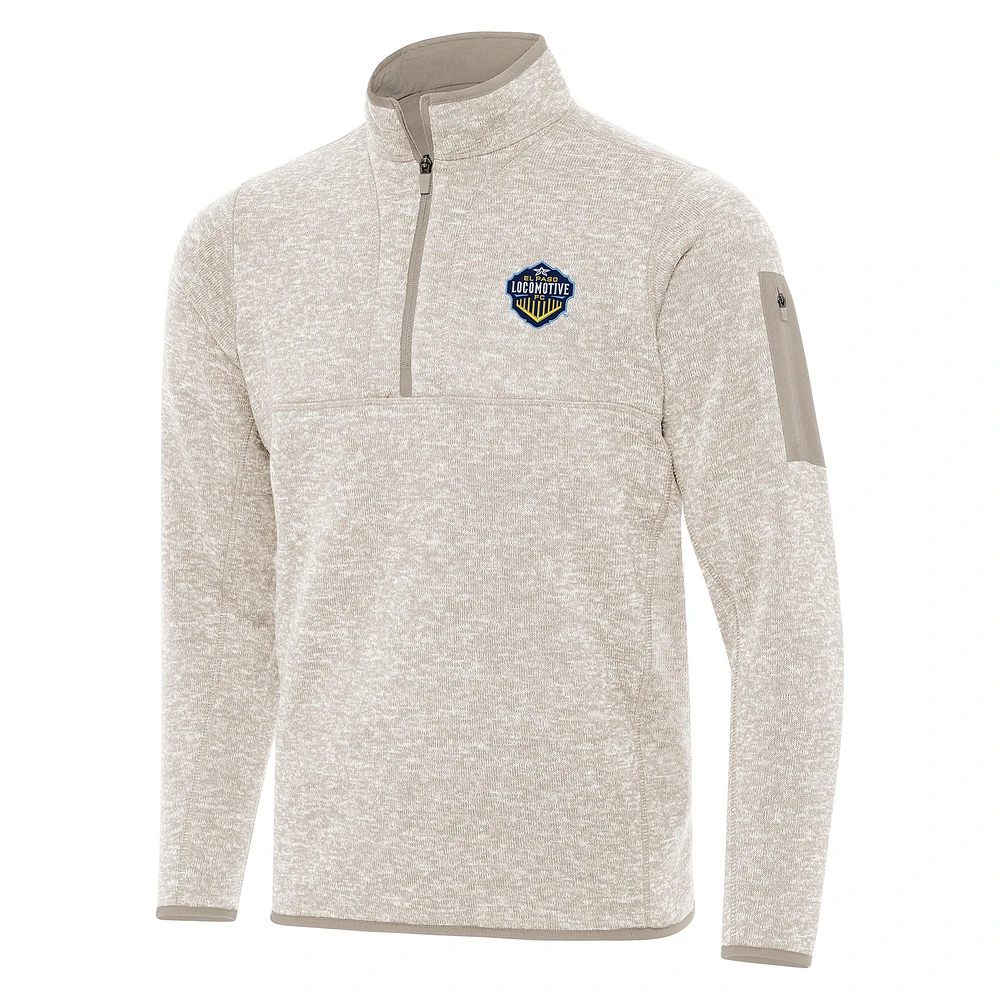 Men's Antigua Oatmeal El Paso Locomotive FC Fortune Quarter-Zip Pullover