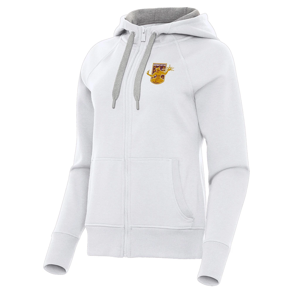 Women's Antigua White Detroit City FC Victory Raglan Fleece Full-Zip Hoodie