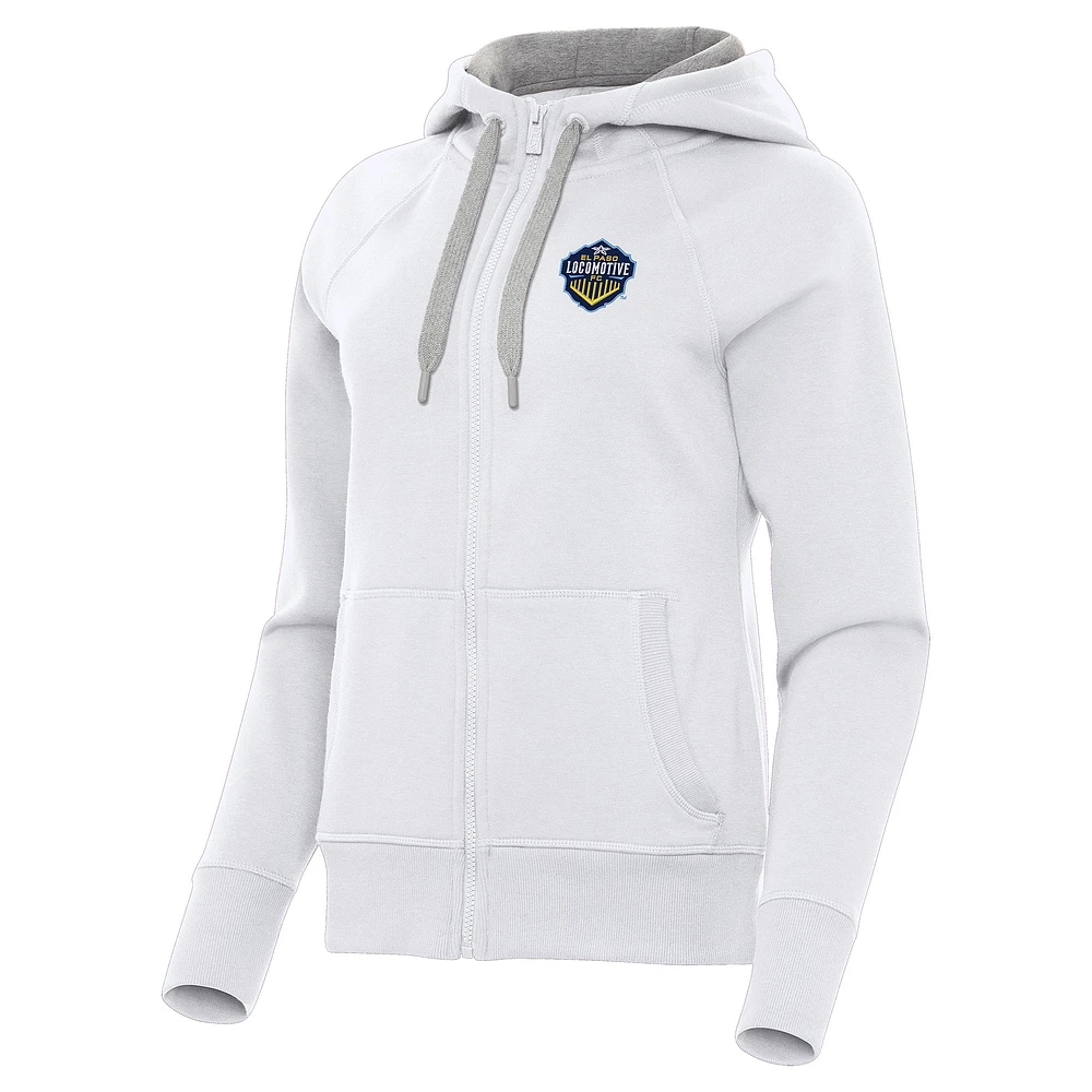 Women's Antigua White El Paso Locomotive FC Victory Raglan Fleece Full-Zip Hoodie