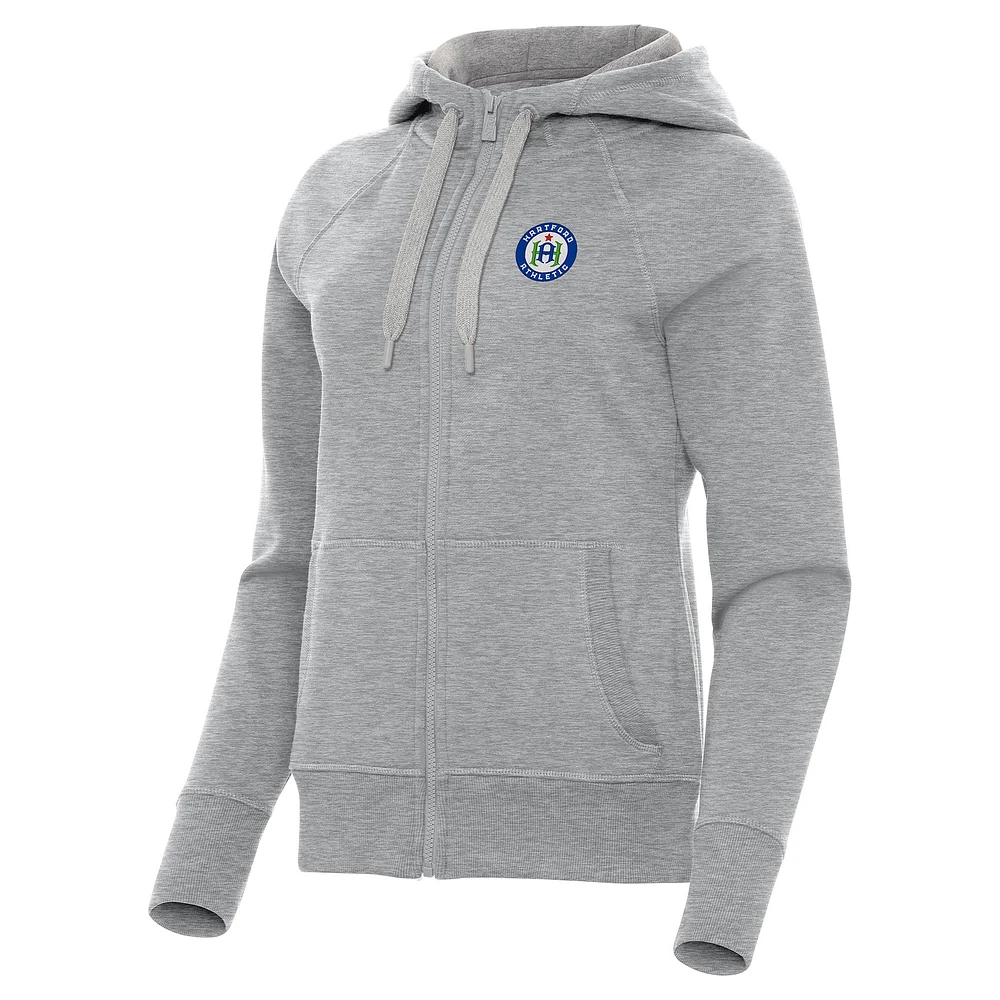 Women's Antigua Heather Gray Hartford Athletic Victory Raglan Fleece Full-Zip Hoodie