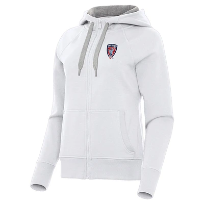 Women's Antigua White Indy Eleven Victory Raglan Fleece Full-Zip Hoodie
