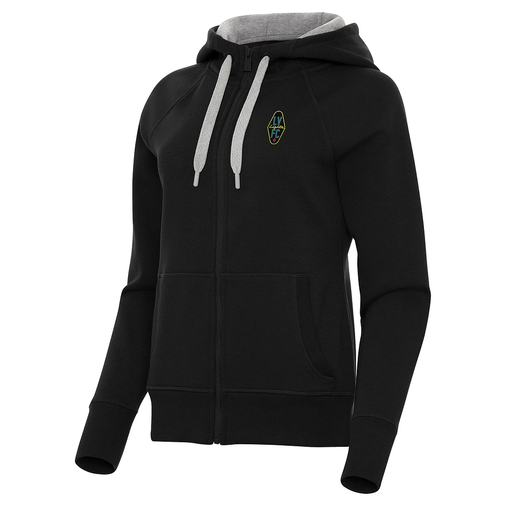 Women's Antigua Black Las Vegas Lights FC Victory Raglan Fleece Full-Zip Hoodie