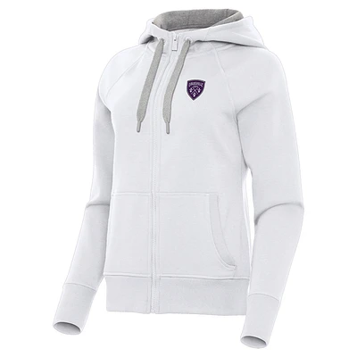 Women's Antigua White Louisville City FC Victory Raglan Fleece Full-Zip Hoodie