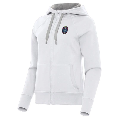 Women's Antigua White Memphis 901 FC Victory Raglan Fleece Full-Zip Hoodie