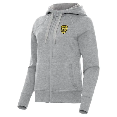 Women's Antigua Heather Gray New Mexico United Victory Raglan Fleece Full-Zip Hoodie