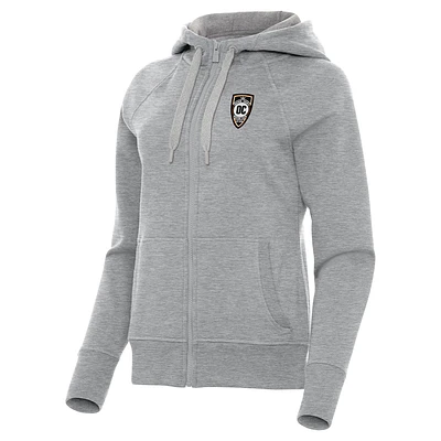 Women's Antigua  Heather Gray Orange County SC Victory Raglan Fleece Full-Zip Hoodie
