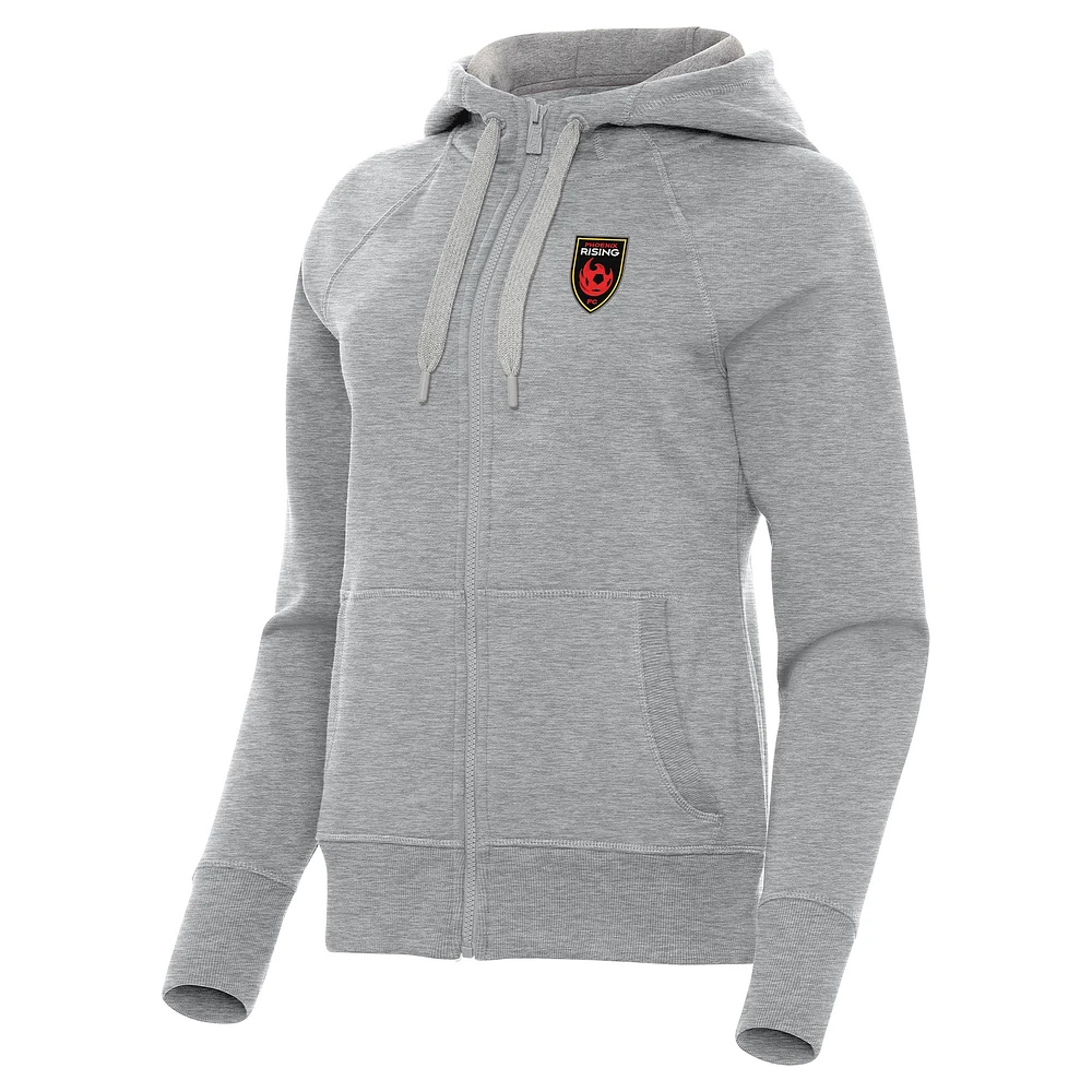 Women's Antigua Heather Gray Phoenix Rising FC Victory Raglan Fleece Full-Zip Hoodie