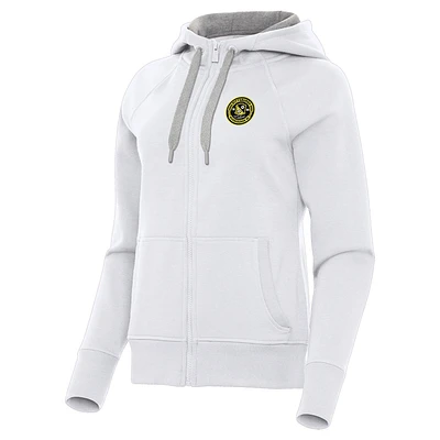 Women's Antigua White Pittsburgh Riverhounds SC Victory Raglan Fleece Full-Zip Hoodie