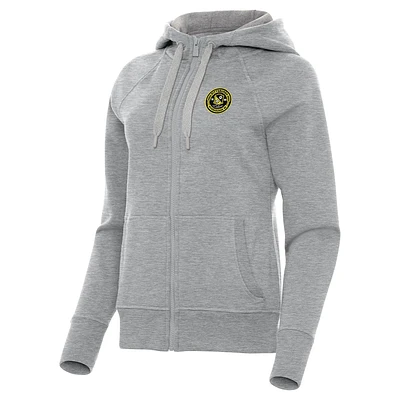 Women's Antigua Heather Gray Pittsburgh Riverhounds SC Victory Raglan Fleece Full-Zip Hoodie