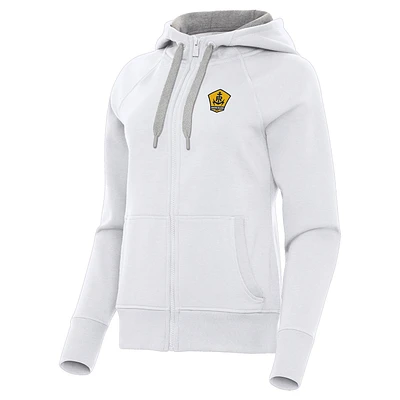 Women's Antigua White Rhode Island FC Victory Raglan Fleece Full-Zip Hoodie