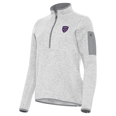 Women's Antigua Heather Gray Louisville City FC Fortune Half-Zip Pullover