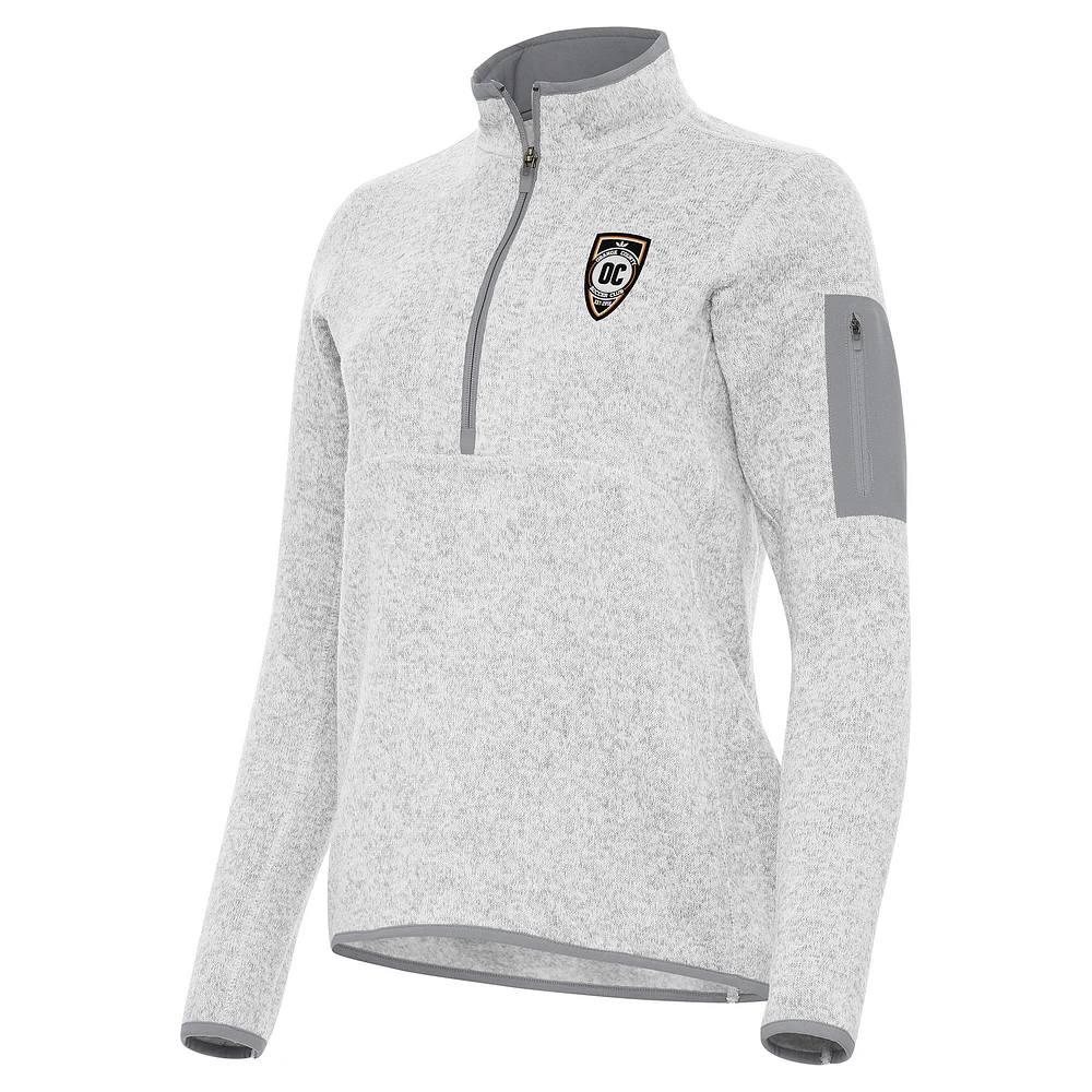Women's Antigua Heather Gray Orange County SC Fortune Half-Zip Pullover