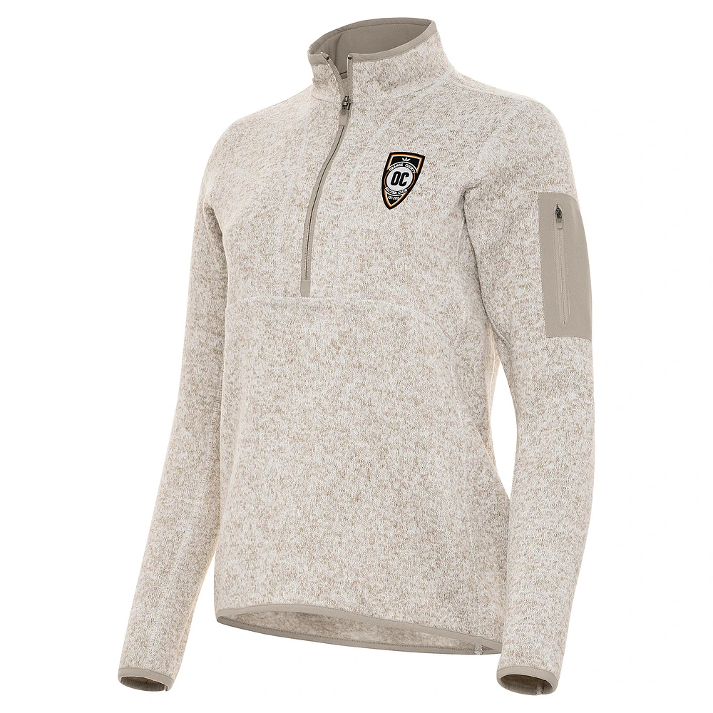 Women's Antigua Oatmeal Orange County SC Fortune Half-Zip Pullover