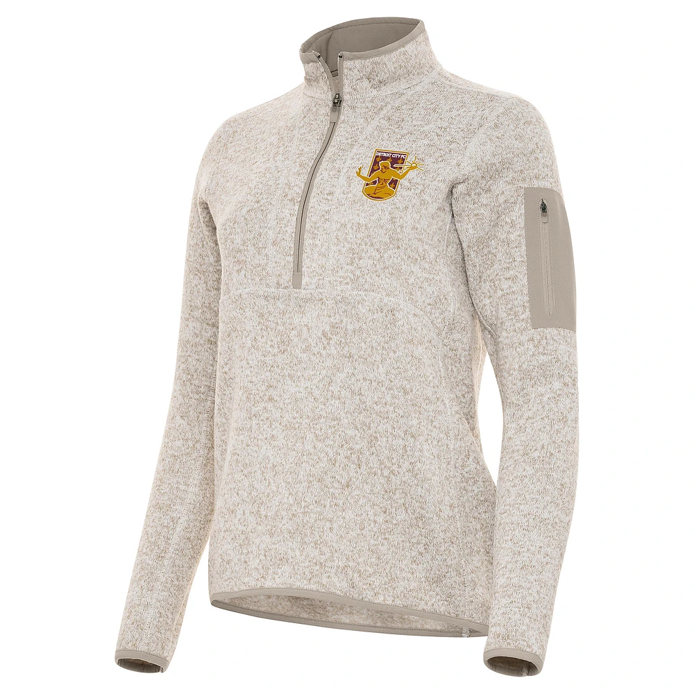 Women's Antigua Oatmeal Detroit City FC Fortune Half-Zip Pullover