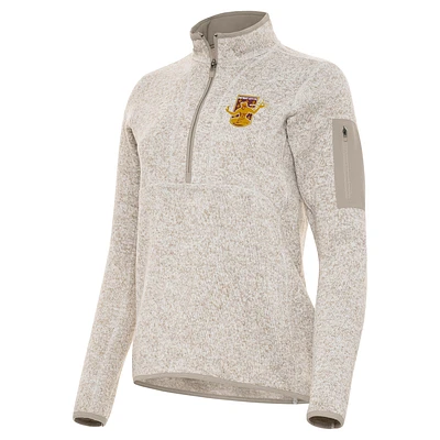 Women's Antigua Oatmeal Detroit City FC Fortune Half-Zip Pullover