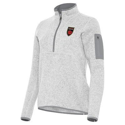 Women's Antigua Heather Gray Phoenix Rising FC Fortune Half-Zip Pullover