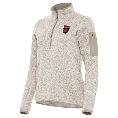 Women's Antigua Oatmeal Phoenix Rising FC Fortune Half-Zip Pullover
