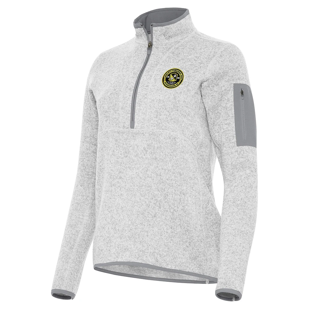 Women's Antigua Heather Gray Pittsburgh Riverhounds SC Fortune Half-Zip Pullover