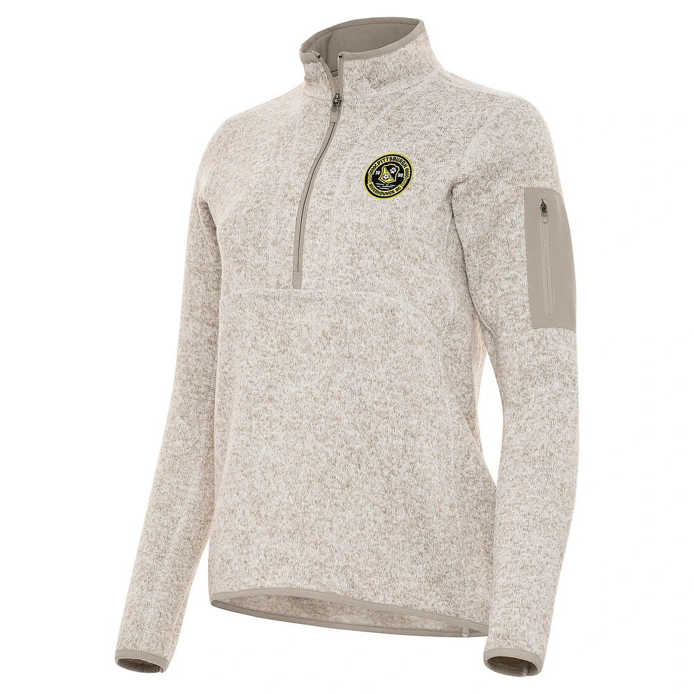 Women's Antigua Oatmeal Pittsburgh Riverhounds SC Fortune Half-Zip Pullover