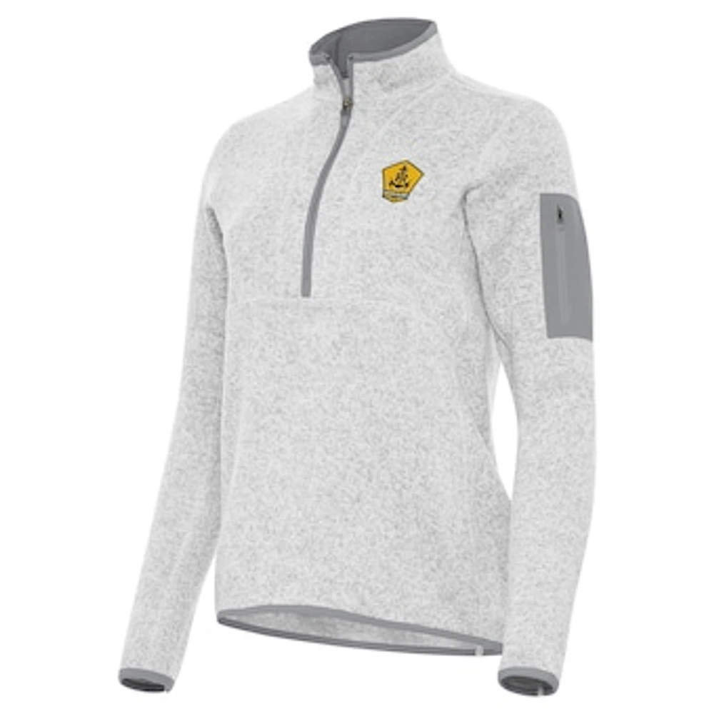 Women's Antigua Heather Gray Rhode Island FC Fortune Half-Zip Pullover