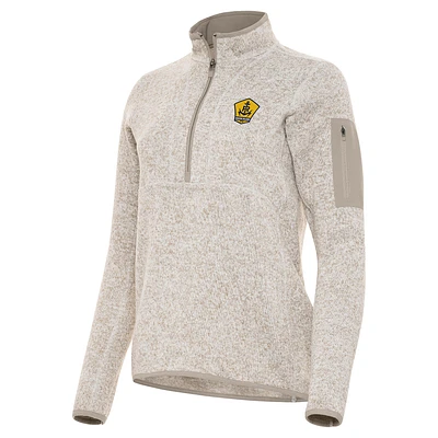 Women's Antigua Oatmeal Rhode Island FC Fortune Half-Zip Pullover