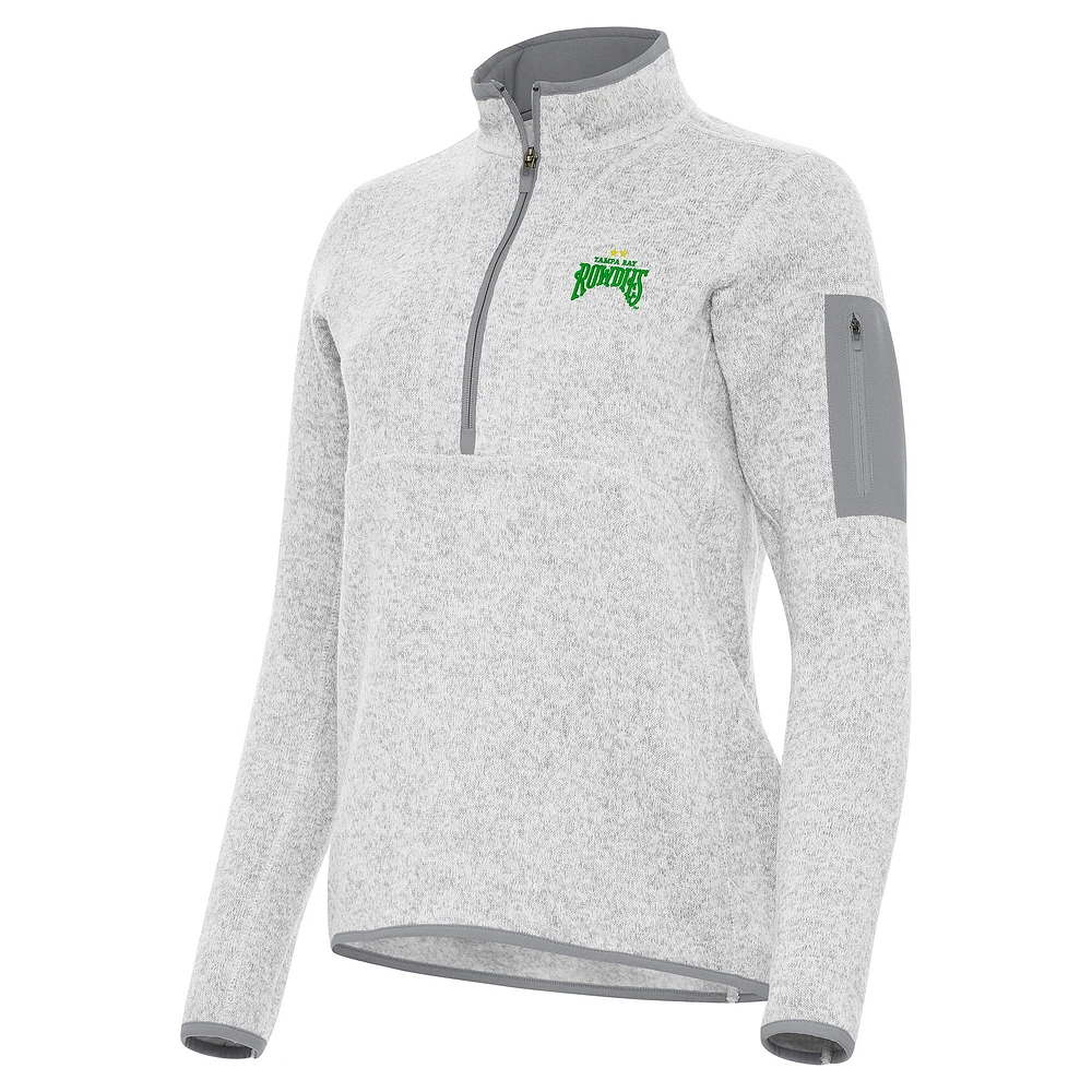 Women's Antigua Heather Gray Tampa Bay Rowdies Fortune Half-Zip Pullover
