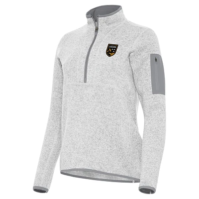 Women's Antigua Heather Gray Birmingham Legion FC Fortune Half-Zip Pullover