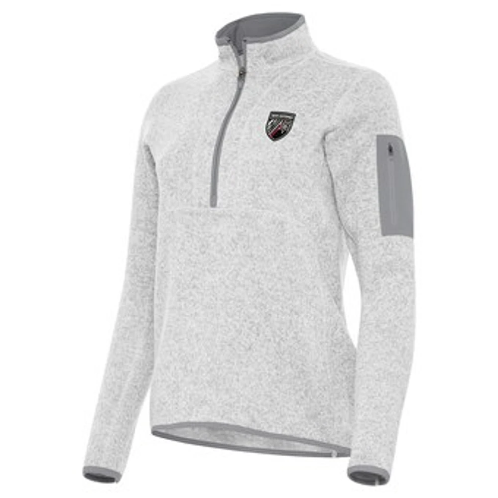 Women's Antigua Heather Gray San Antonio FC Fortune Half-Zip Pullover