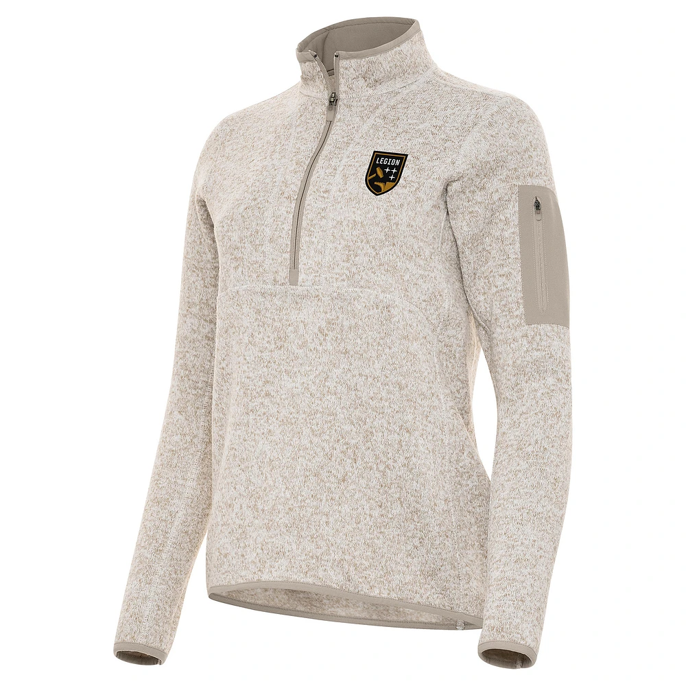 Women's Antigua Oatmeal Birmingham Legion FC Fortune Half-Zip Pullover