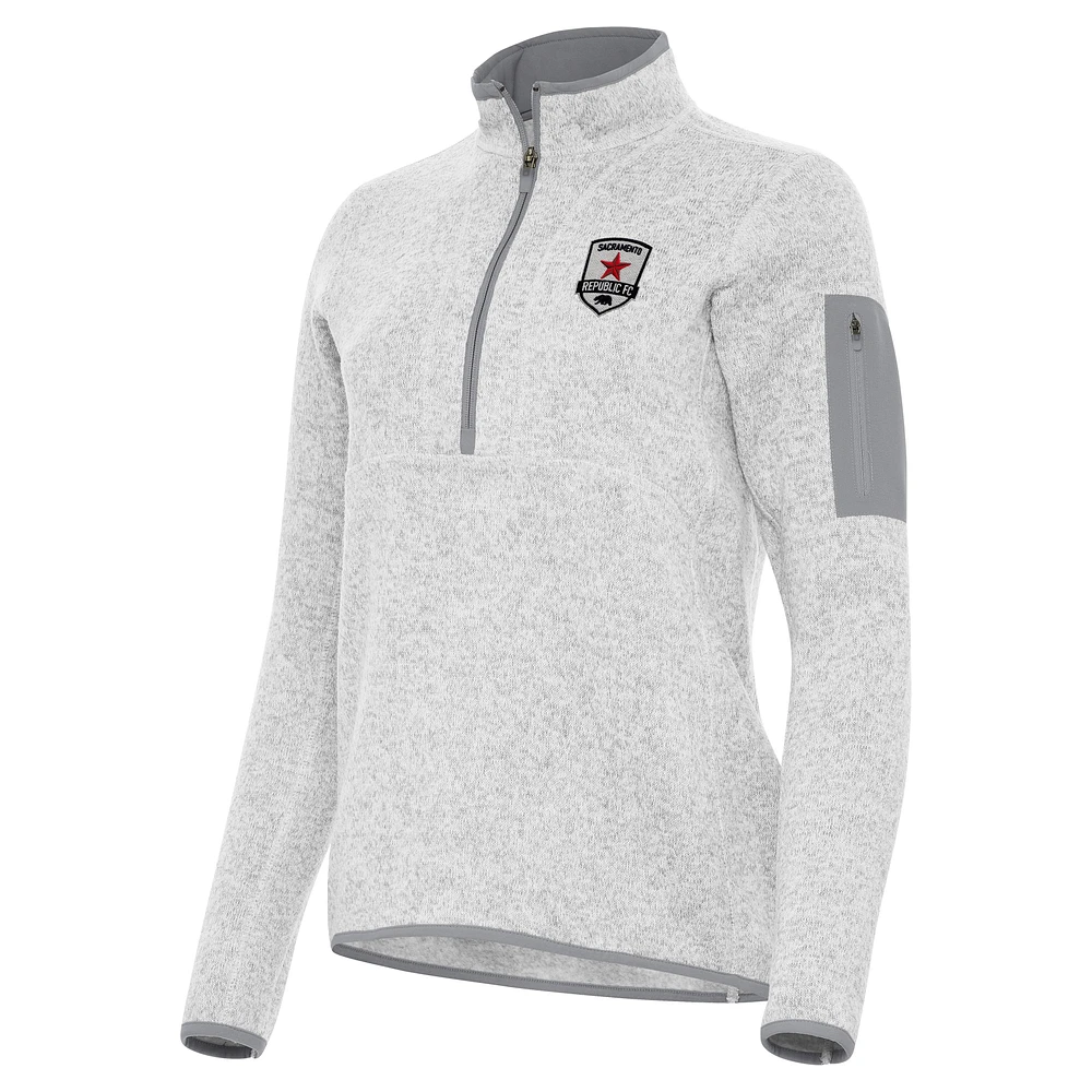 Women's Antigua Heather Gray Sacramento Republic FC Fortune Half-Zip Pullover