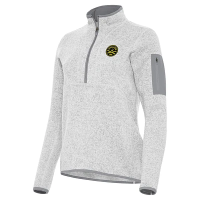 Women's Antigua Heather Gray Charleston Battery Fortune Half-Zip Pullover