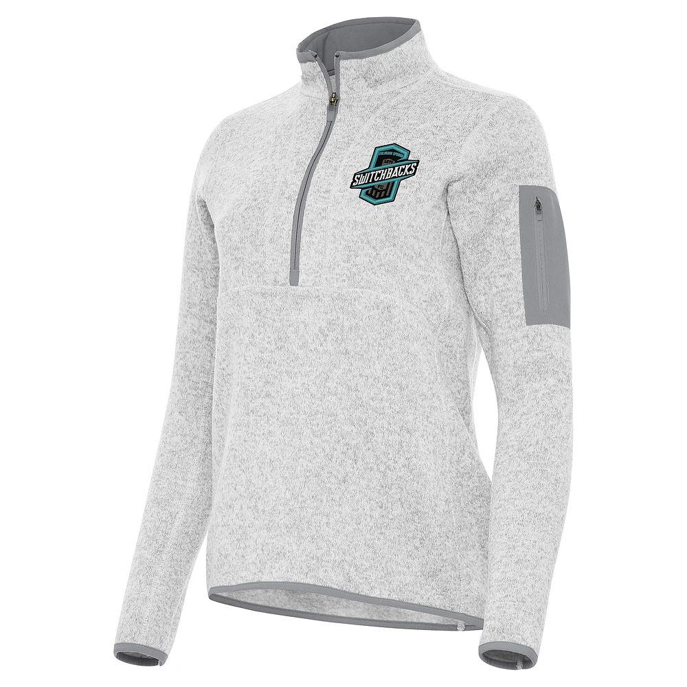Women's Antigua Heather Gray Colorado Springs Switchbacks FC Fortune Half-Zip Pullover