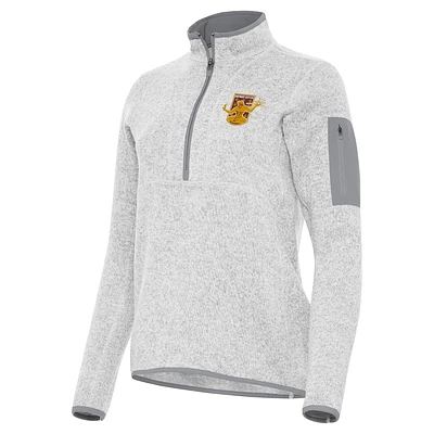 Women's Antigua Heather Gray Detroit City FC Fortune Half-Zip Pullover